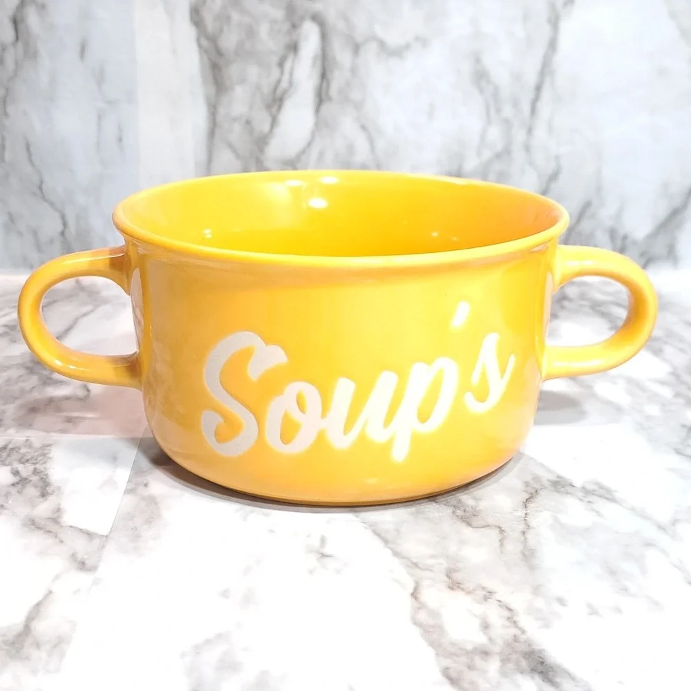 Set/2 ABODE Housewares Stoneware Bowls Yellow & Blue Soup's‎ On 20 oz
